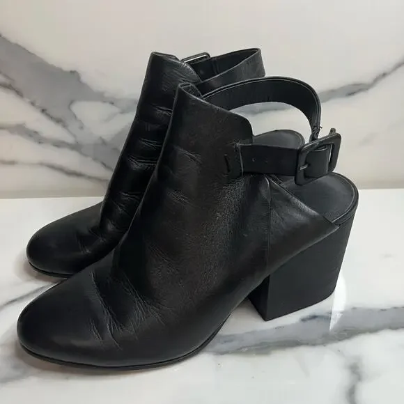 Eileen Fisher Women's Classic Minimalist Black Leather Stacked Heel Boots Sz 7 - Picture 4 of 8